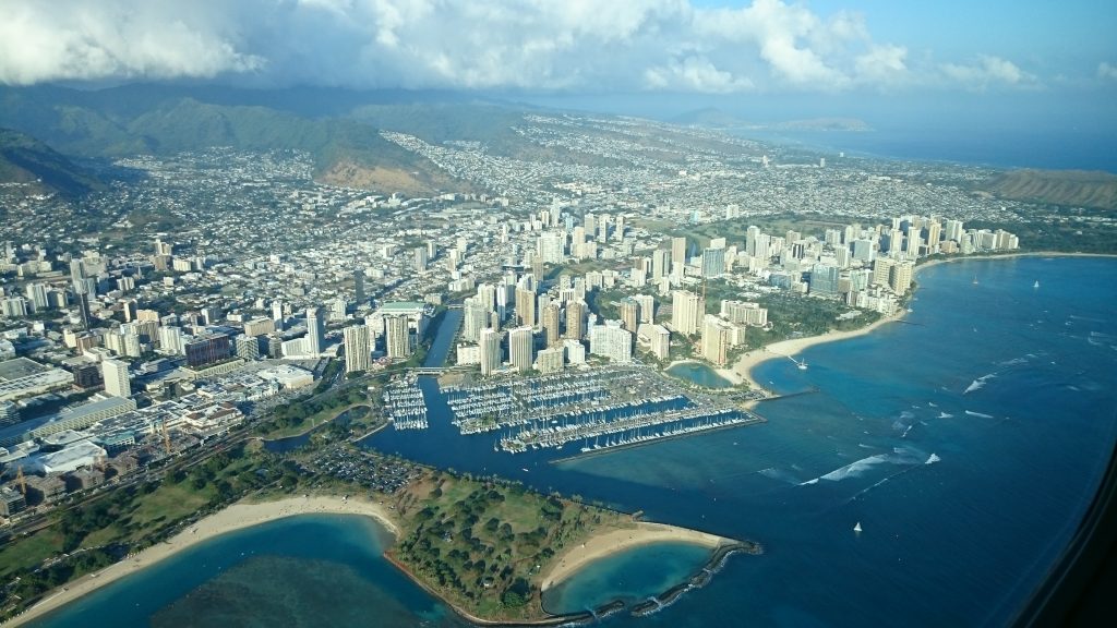 Flugansicht Honolulu Waikiki Beach Jachthafen