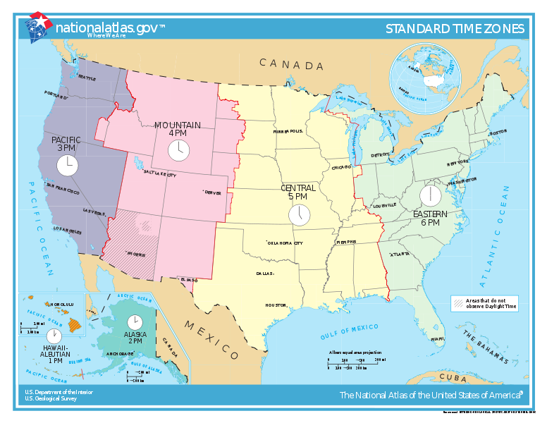 US-Zeitzonen Karte USA ESTA
