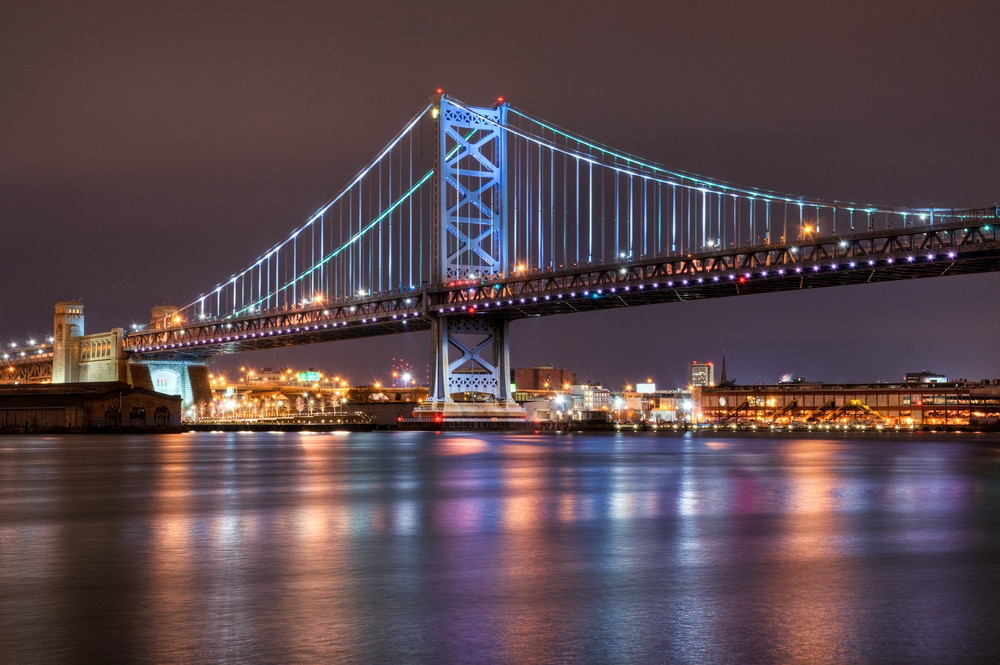 Philadelphia, Benjamin Franklin Bridge, Skyline, Lichter, usa, tripodo, tripodo blog